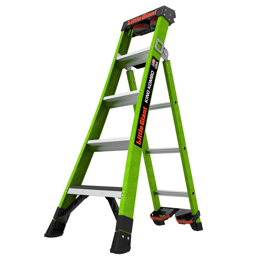 KING KOMBO Industrial, 5' - ANSI Type IAA - 375 lb/170 kg Rated, Fiberglass 3-in-1 All-Access Combination Ladder with GRIP-N-GO Single-Hand Release Hinge, Rotating Wall Pad Accessory, QUAD POD, GROUND CUE, and Heavy-Duty Feet