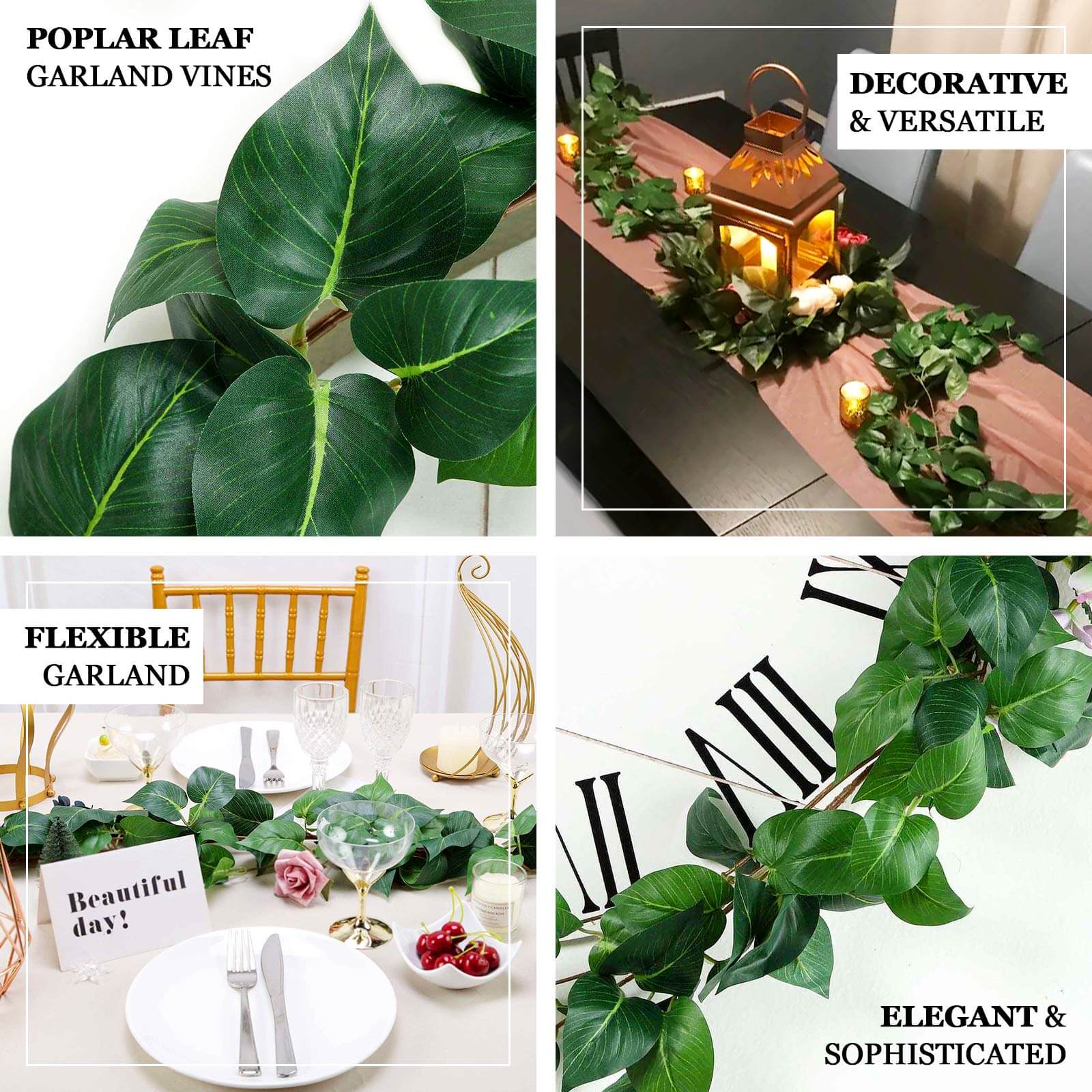 Green Real Touch Artificial Poplar Leaf Garland, Flexible Vine 5ft