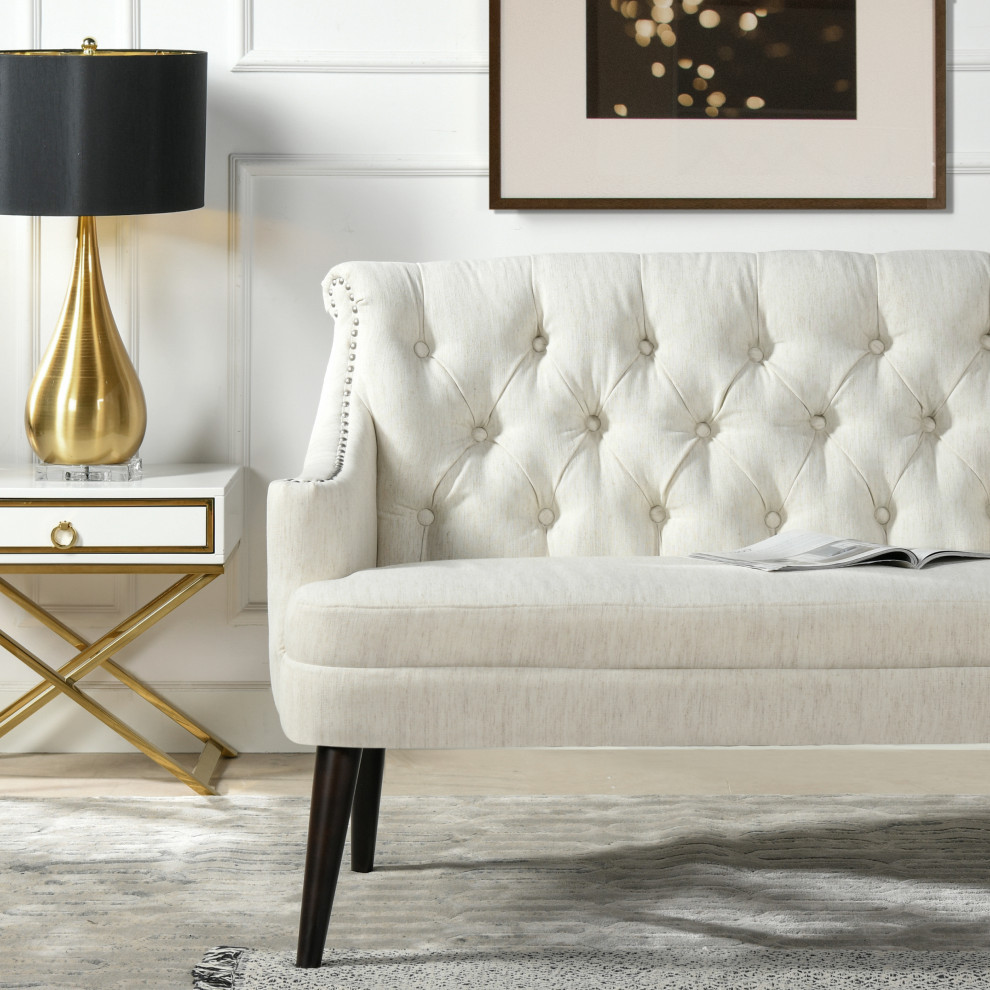 Stella Roll Arm Velvet Tufted Banquette Settee   Contemporary   Loveseats   by Jennifer Taylor Home  Houzz