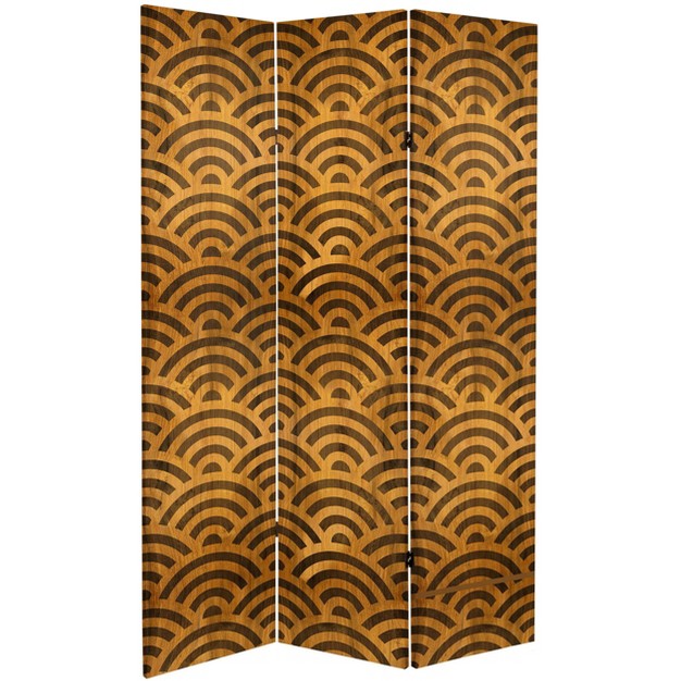 Double Sided Japanese Wood Pattern Canvas Room Divider Brown Oriental Furniture