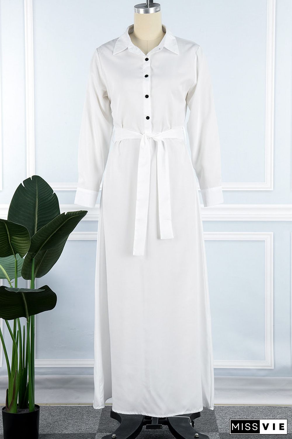 White Casual Solid Patchwork Buckle Turndown Collar Dresses