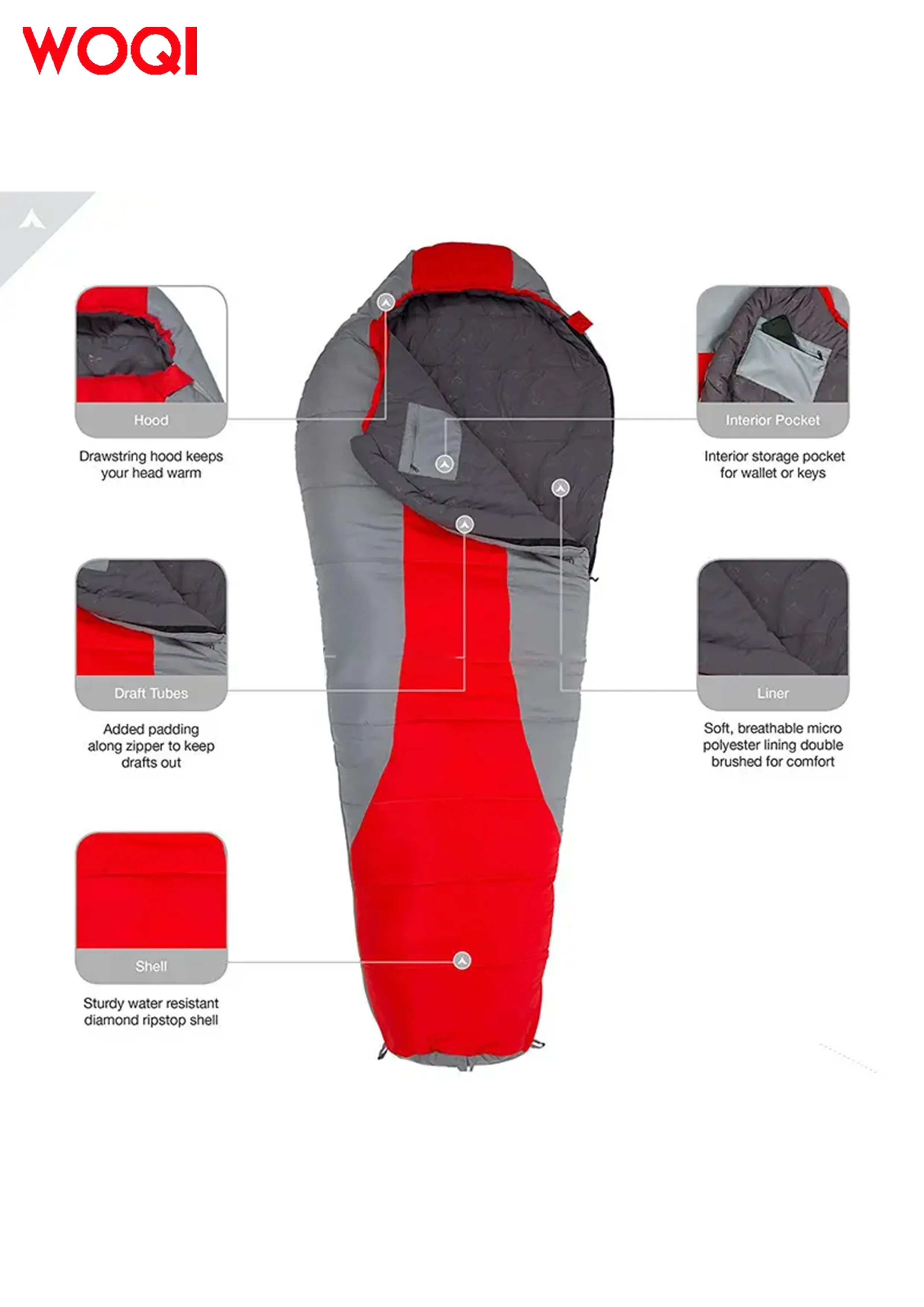 WOQI Ultralight Mummy Sleeping Bag With Free Stuff Sack Perfect for Backpacking Hiking and Camping Outdoors 3 4 Season Mummy Bag