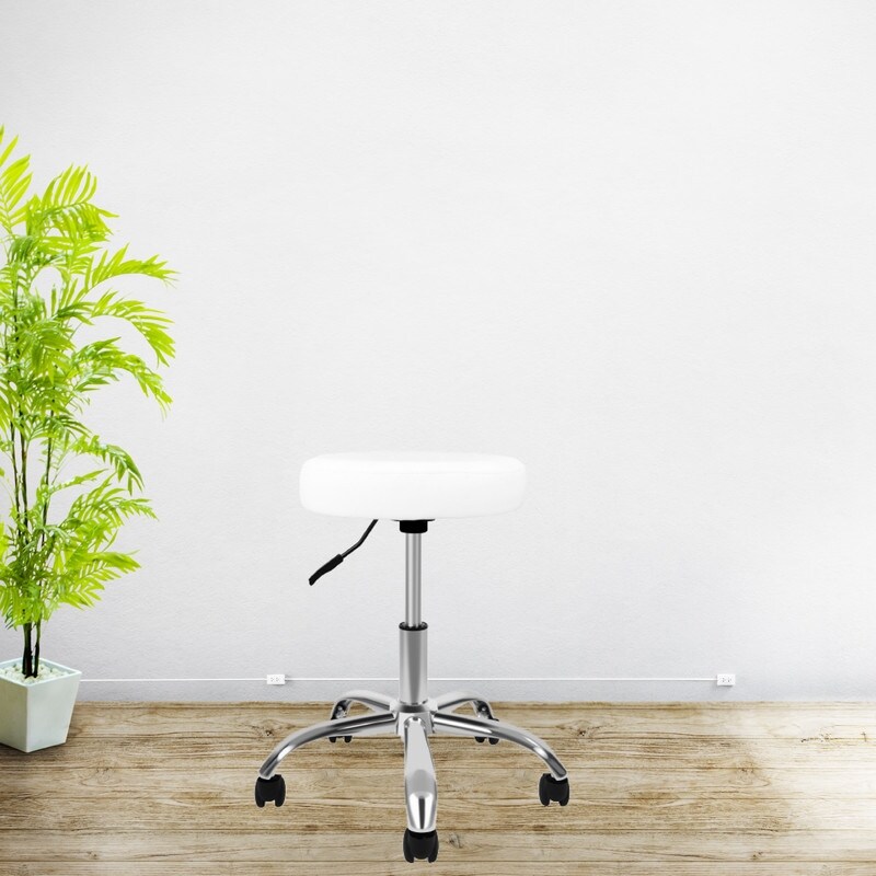 Extra Comfortable adjustable stool White chair wheels Metal rolling shop stools