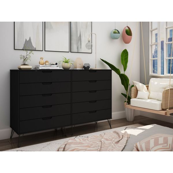 Rockefeller 10-Drawer Double Tall Dresser in Black