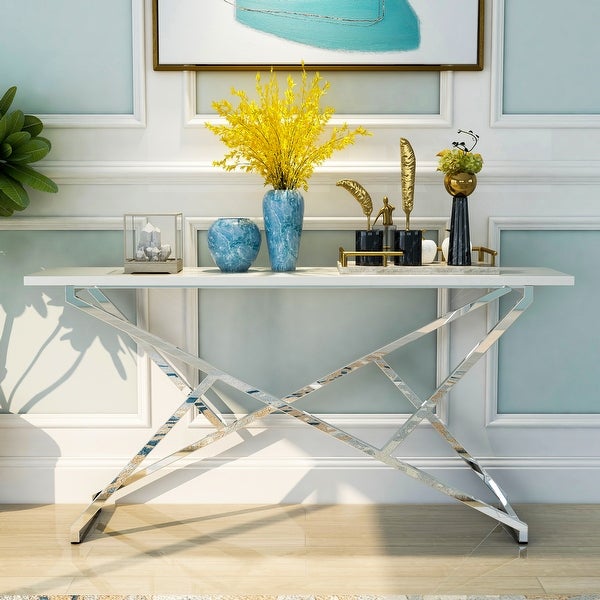 Furniture of America Cano Glam High Gloss White 60-inch Sofa Table