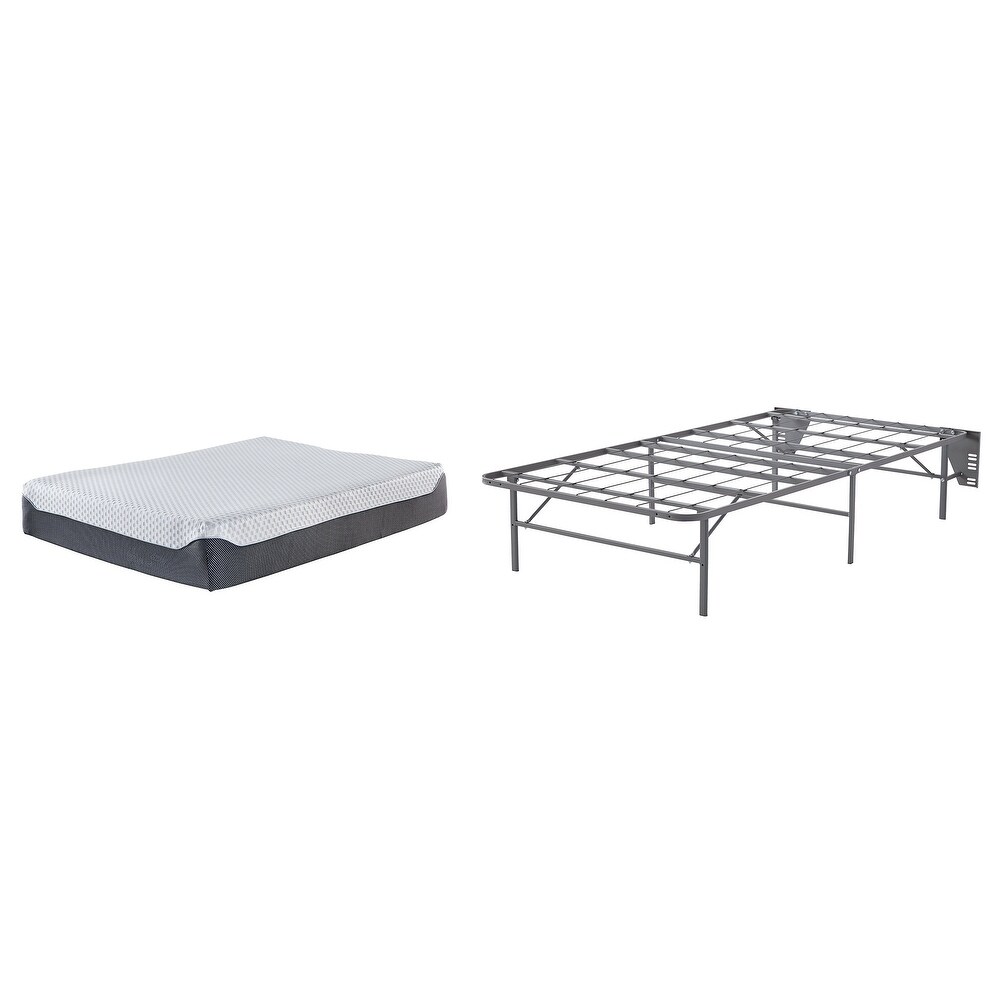 Signature Design by Ashley 12 Inch Chime Elite White/Gray 2 Piece Twin Mattress Package