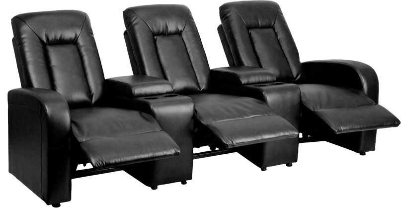 Eclipse Series 3 Seat Black Leather Theater Seating Unit With Cup Holders   Transitional   Theater Seating   by Homesquare  Houzz