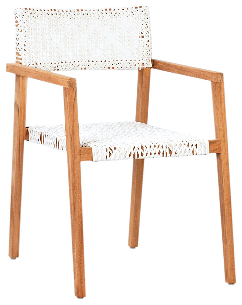 Teak and White Woven Dining Chair   Contemporary   Outdoor Dining Chairs   by Design Mix Furniture  Houzz