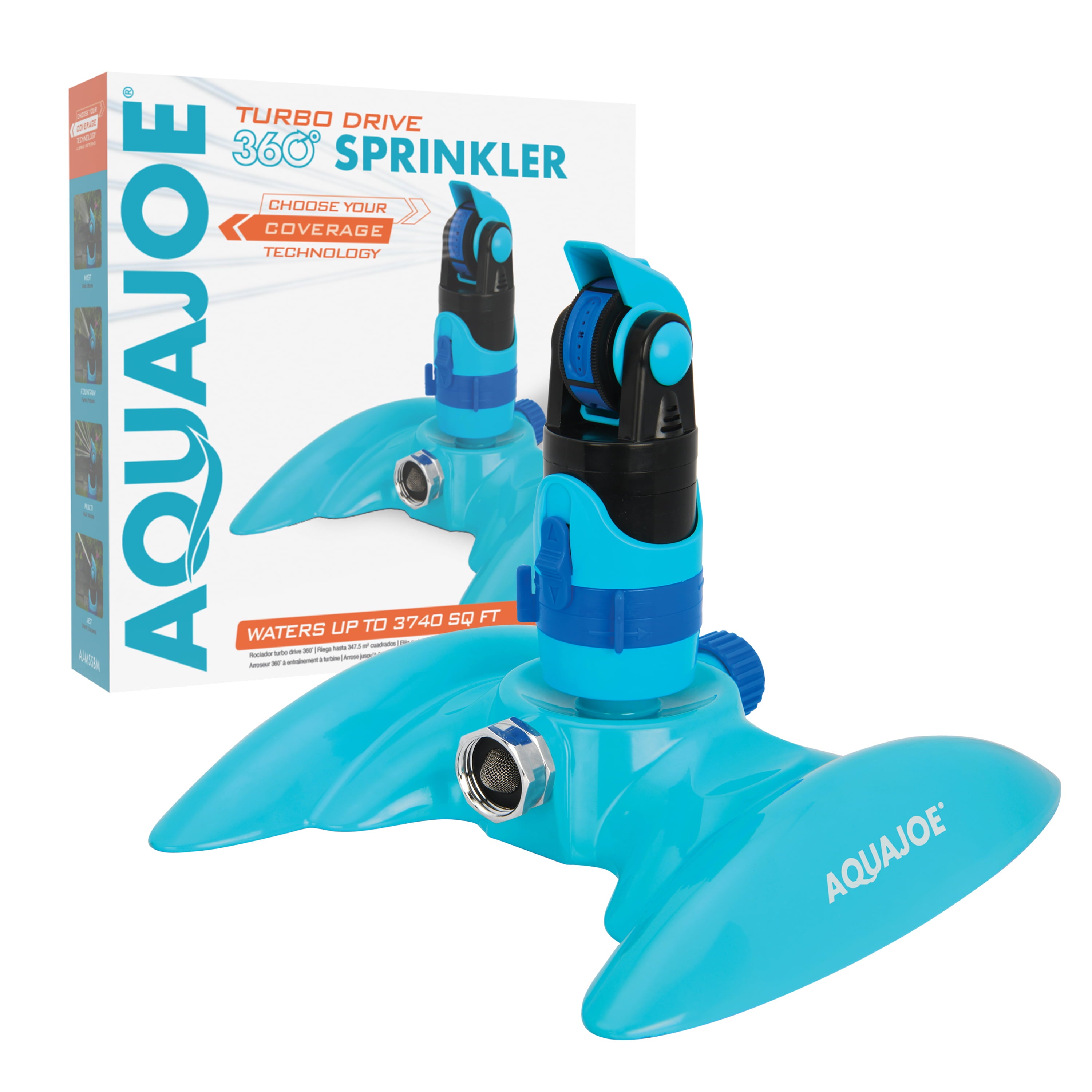 Aqua Joe 4-Pattern Turbo Drive 360-Degree Sprinkler， Customizable Coverage， 3，740 Sq. ft. Max Coverage