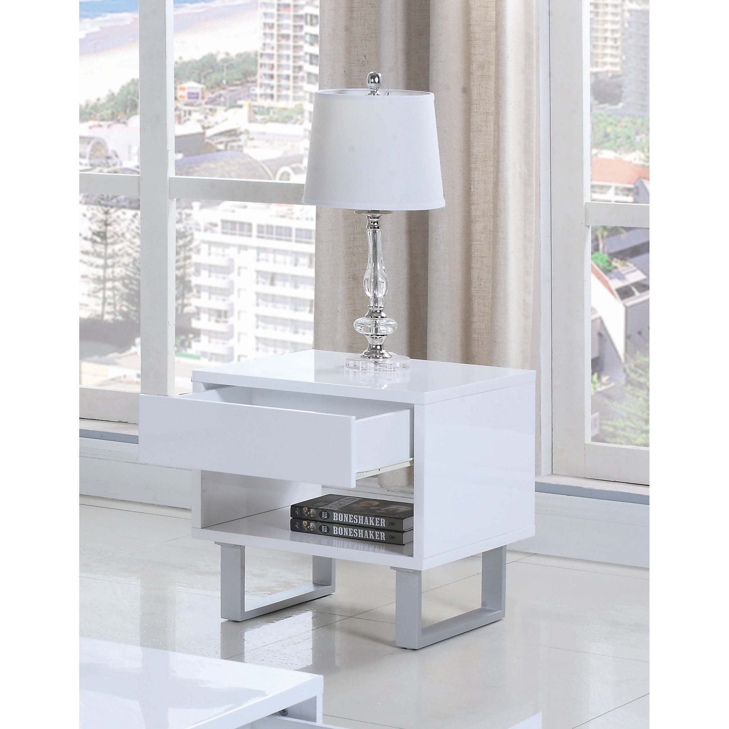 Coaster Furniture Atchison High Glossy White 1-drawer End Table