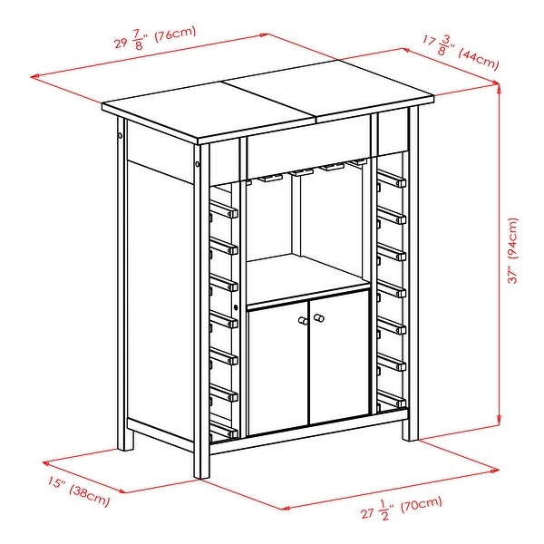 Yukon Wine Cabinet， Expandable Top， Espresso - 29.92 x 17.32 x 37.01 inches