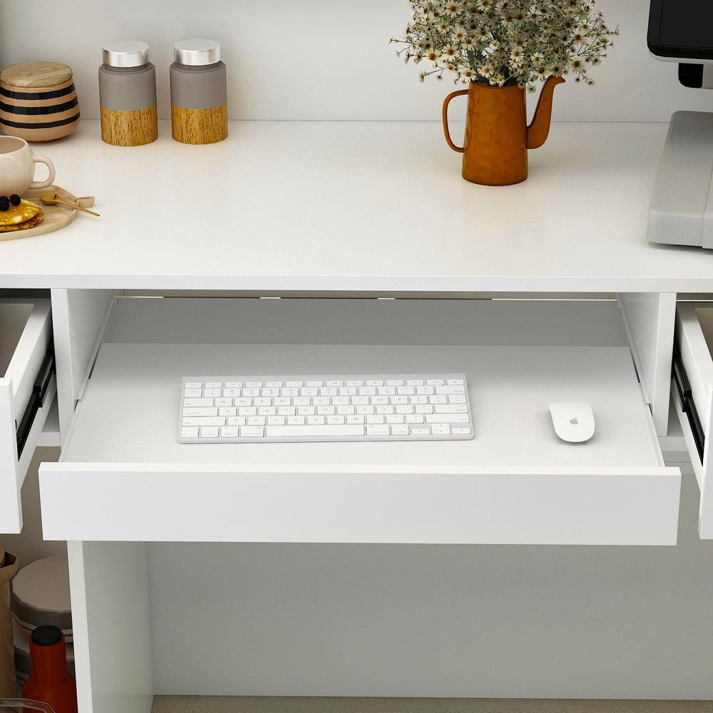 FUFUGAGA White Wooden Commercial Writing Desk Computer Desk w 2 Drawers Keyboard Tray and Eco-Friendly Paint Finish 47.2 in. W LBB-KF250007-01-c1