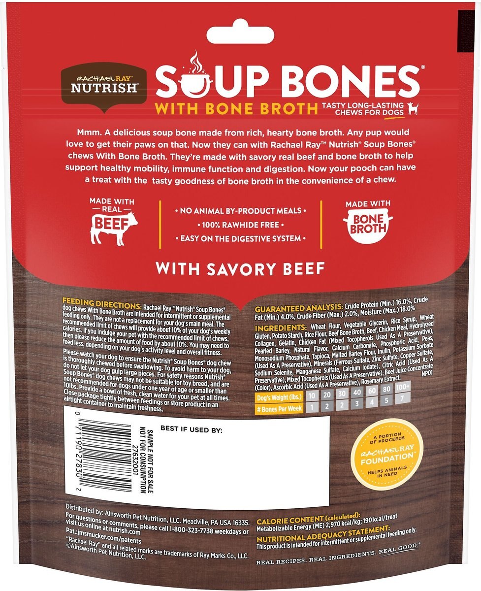 Rachael Ray Nutrish Soup Bones with Bone Broth Savory Beef Chew Bone Dog Treats， 5 count