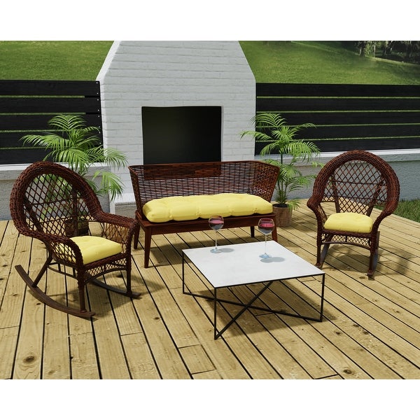 Yellow Solid Outdoor Wicker Cushion Set for Bench and 2 Chair Seats - 18'' L x 44'' W x 4'' H