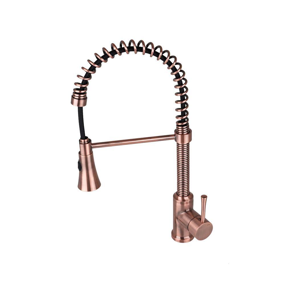 Residential Spring Coil Single-Handle Pull-Down Kitchen Faucet with Cone Sprayer in Antique Copper N96565C-AC