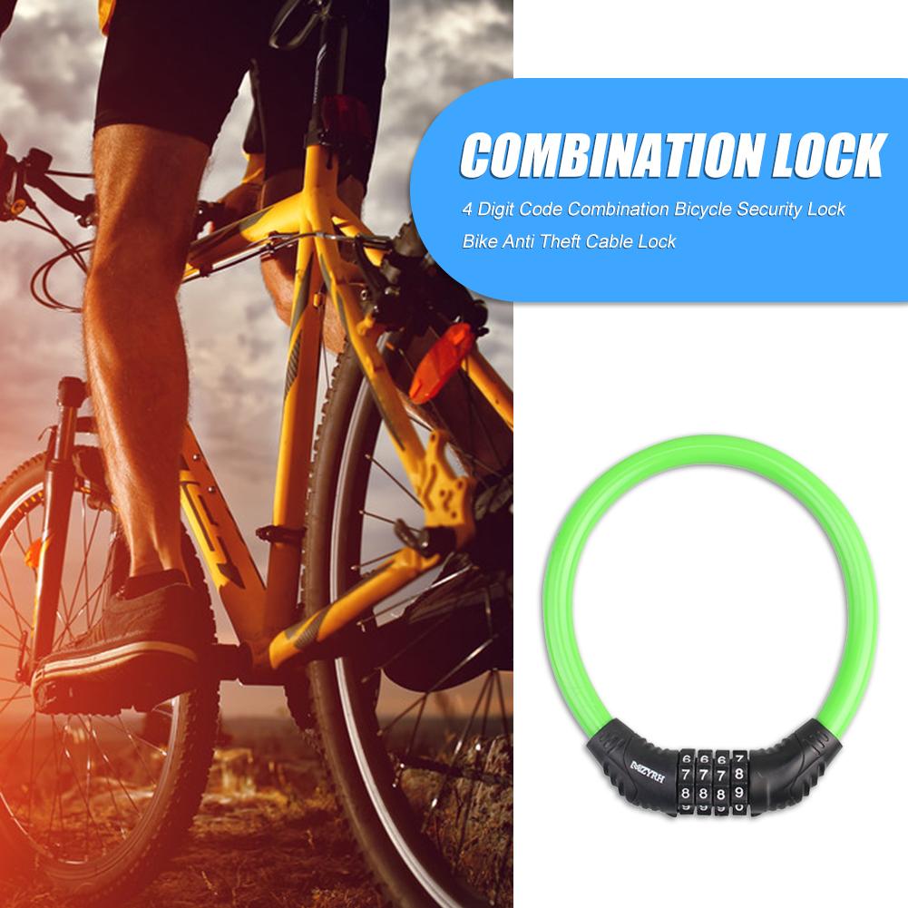 Mojoyce 4 Digit Combination Bicycle Security Lock Anti Theft Cable Lock (Green)