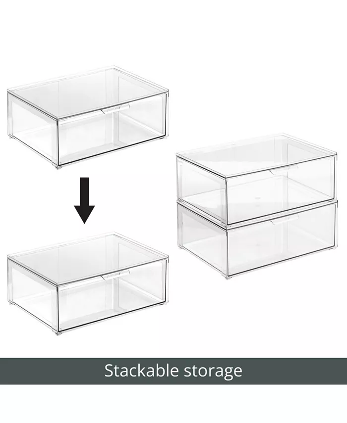 mDesign Plastic Stackable Kitchen Storage Organizer with Drawer - 2 Pack Clear