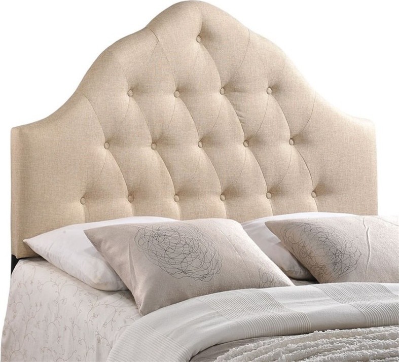 Hawthorne Collections Polyester Fabric King Tufted Panel Headboard in Beige   Transitional   Headboards   by Homesquare  Houzz