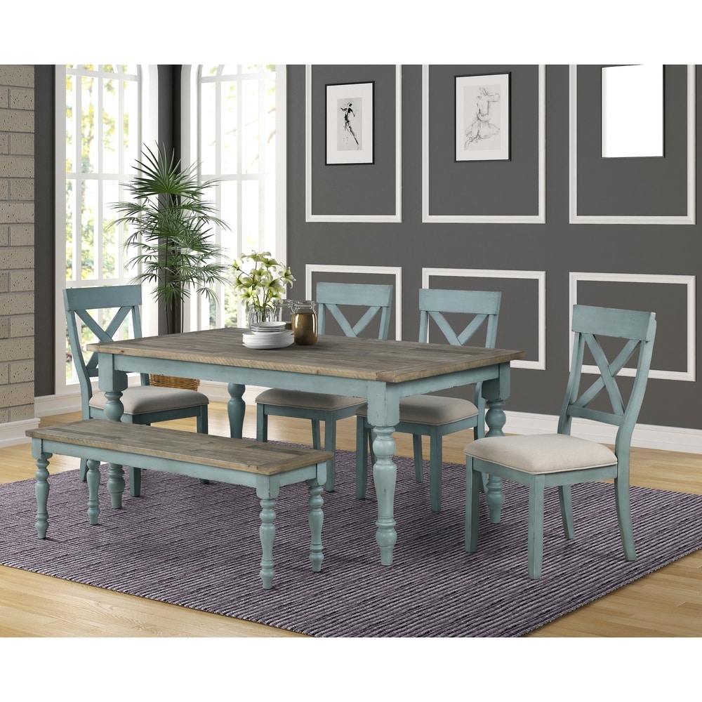 Roundhill Furniture Prato Weathered Blue 6 piece Dining Set