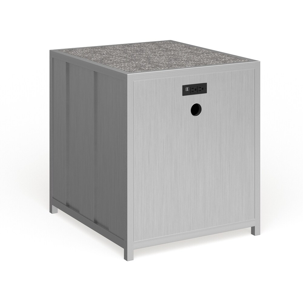 Woolf Industrial Silver Metal 1 Drawer Nightstand with USB Ports by Carbon Loft