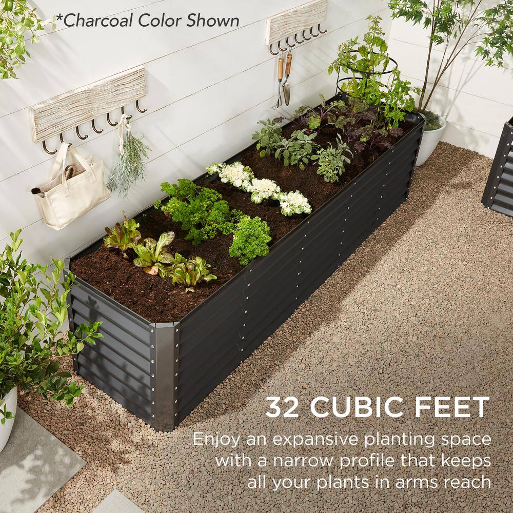 Best Choice Products 8 ft. x 2 ft. x 2 ft. Outdoor Steel Raised Garden Bed Planter Box for Vegetables Flowers Herbs - Wood Grain SKY6640