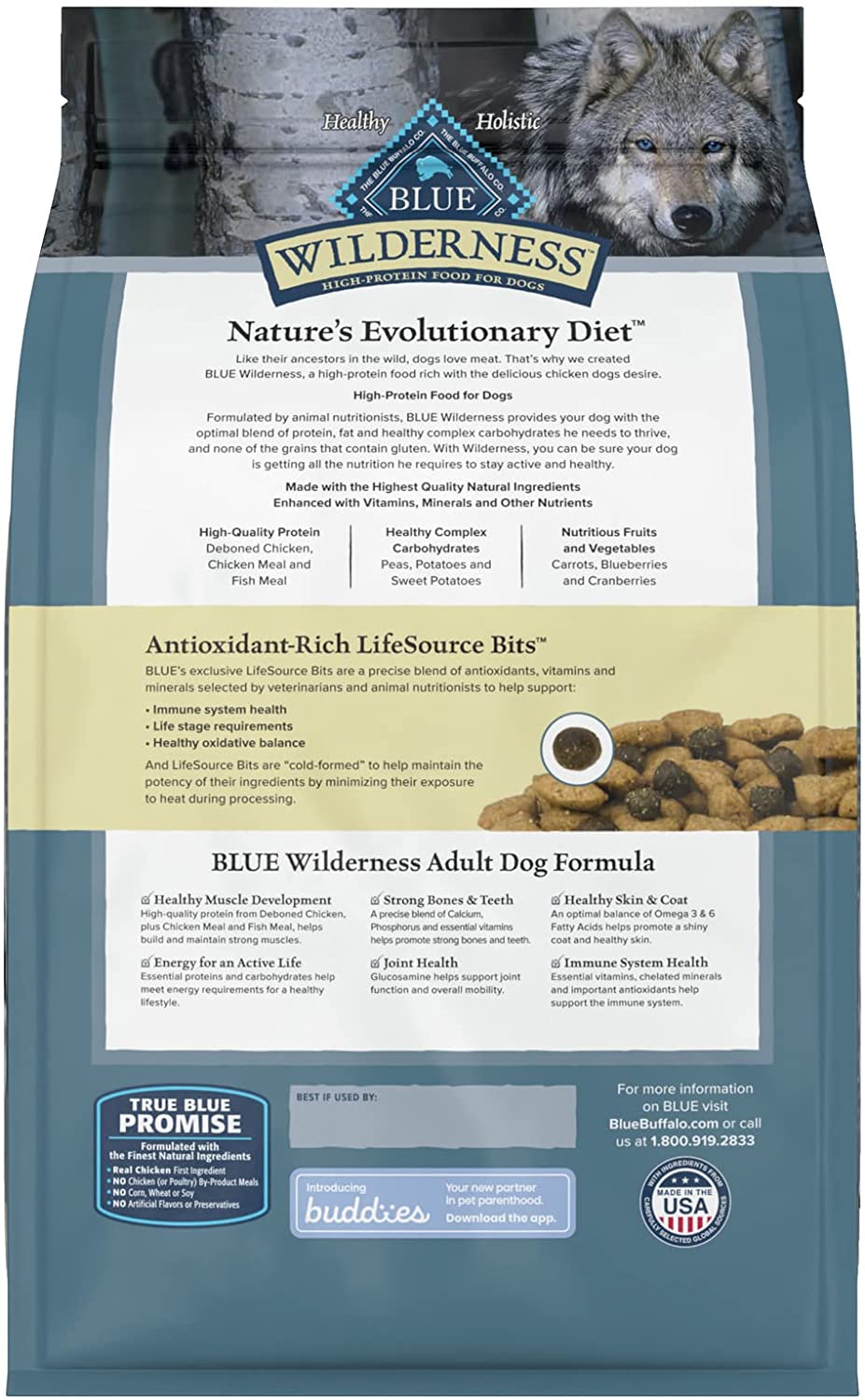 Blue Buffalo Wilderness High Protein， Natural Adult Dry Dog Food， Chicken 4.5-lb