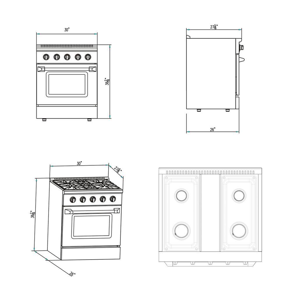 Empava 30 in. 5.0 cu. ft. Slide-In Single Oven Gas Range with 5 Sealed Burner Cooktop and Drawer in Stainless Steel EMPV-30GR06