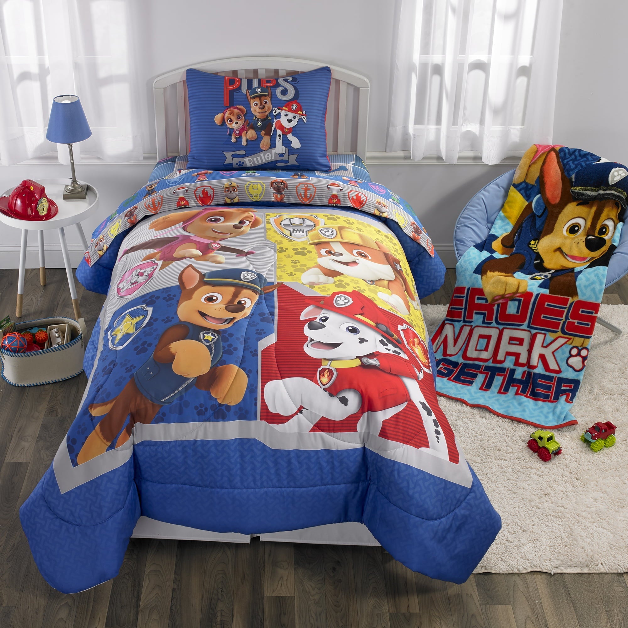 PAW Patrol Kids Twin Bed in a Bag, Comforter and Sheets, Blue and Gray, Nickelodeon