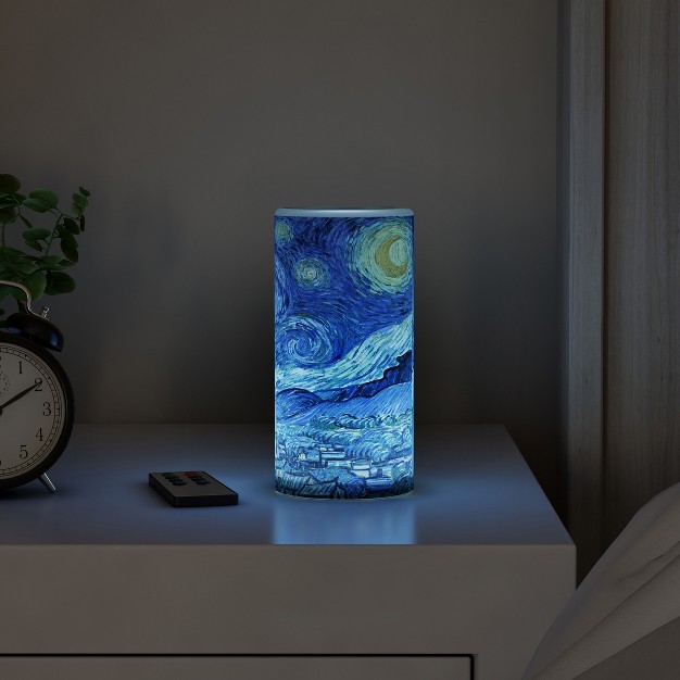 Hastings Home Led Starry Night Candle With Realistic Flameless Light Remote Control Timer And Vanilla Scent Blue And White