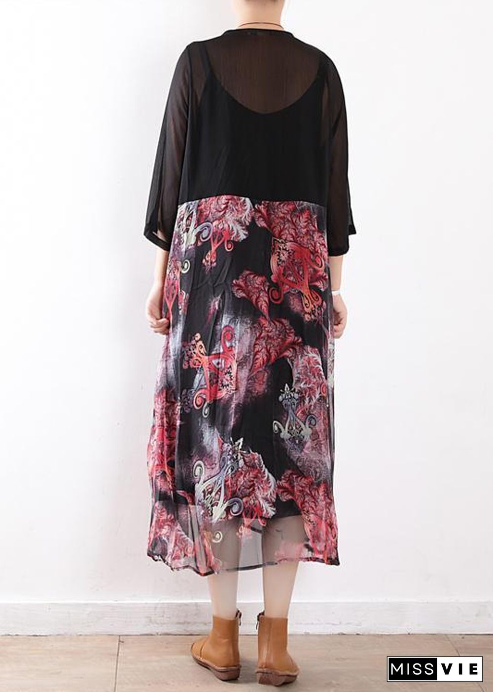 Women black chiffon cardigan For Women Fabrics patchwork prints Maxi summer Dress