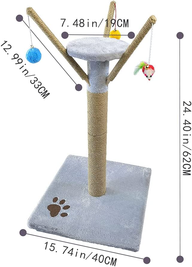 PinkSheep 24 Cat Scratching Post Cat Tree Scratcher Pole with Sisal Toys Board Pad Tower for Indoor Cat