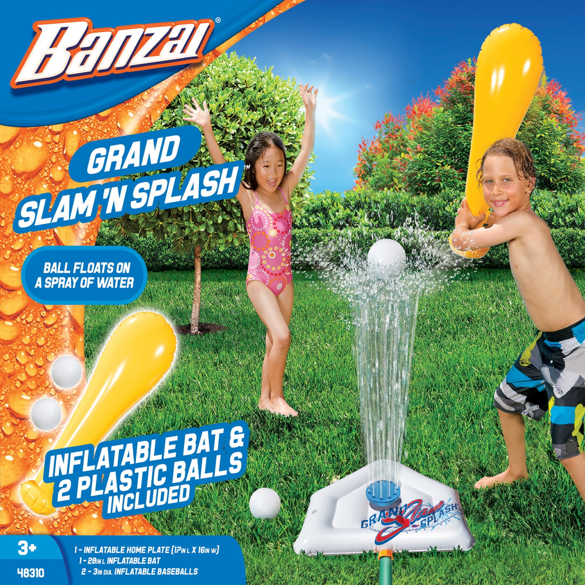 Banzai Grand Slam 'N Splash Sprinkler Baseball Game w/ Inflatable Bat and Ball