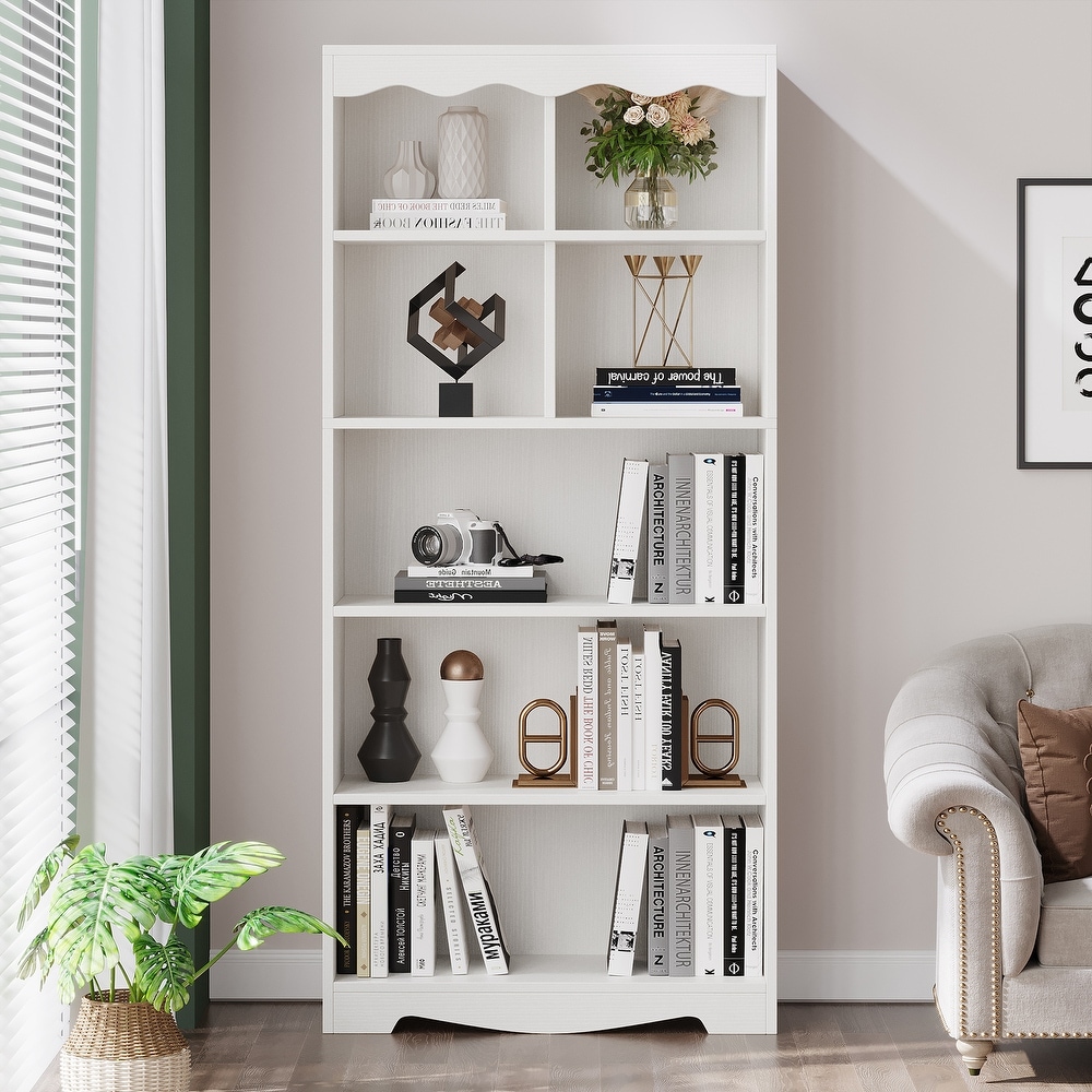 5 Shelf Bookcase 70.86 Inch Bookshelf with 7 Open Storage Shelf for Bedroom  Living Room and Home Offfice