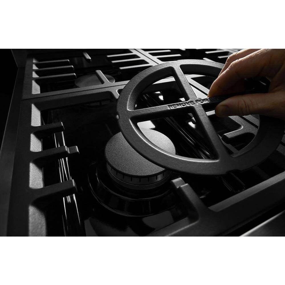 KitchenAid 48 in. 6.3 cu. ft. Smart Double Oven Commercial-Style Gas Range with Griddle and True Convection in Stainless Steel KFGC558JSS