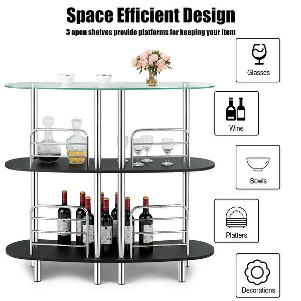 3-tier Bar Cabinets Table with Tempered GlassTop - 43.5