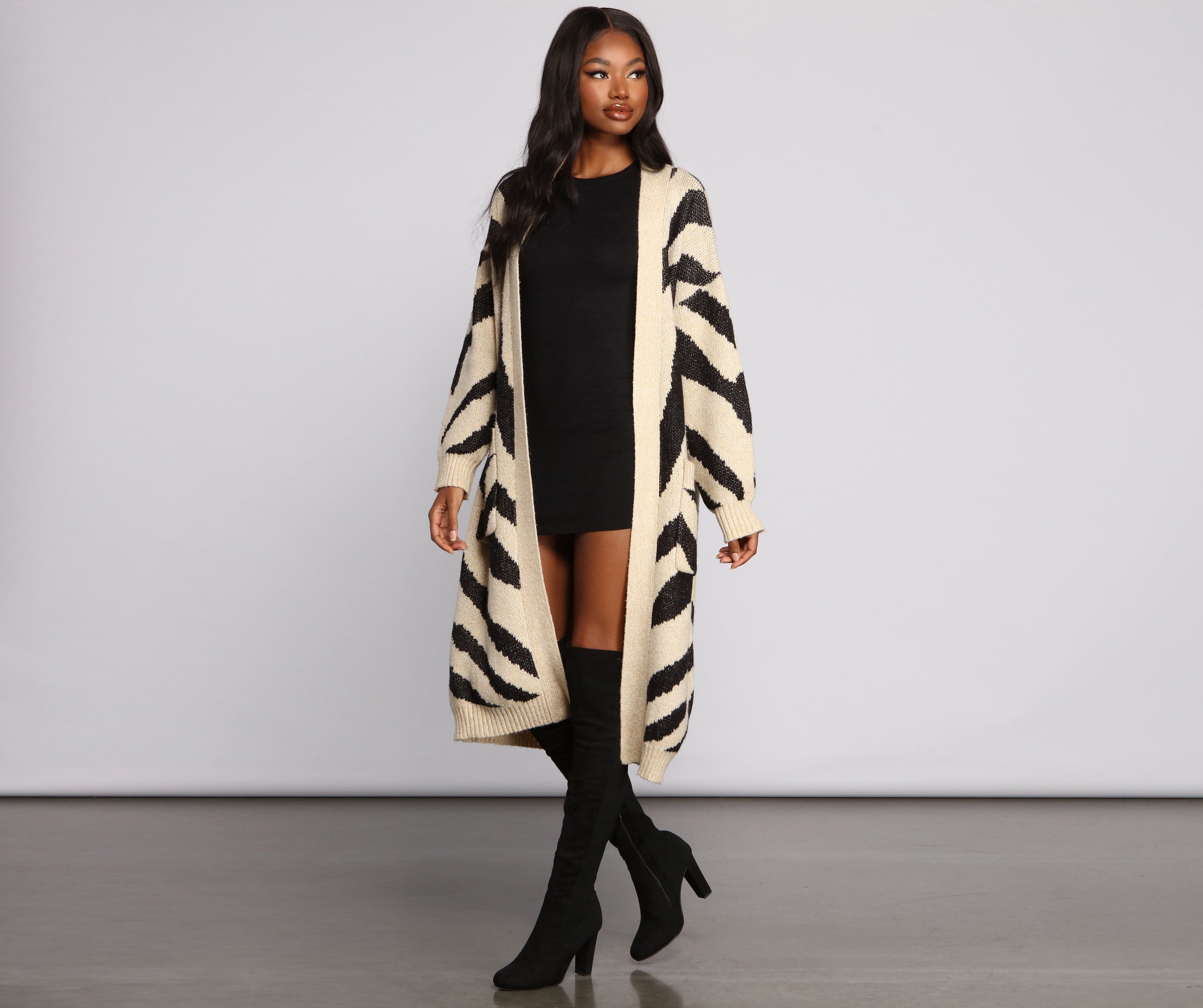 Zebra Print Long Line Cardigan