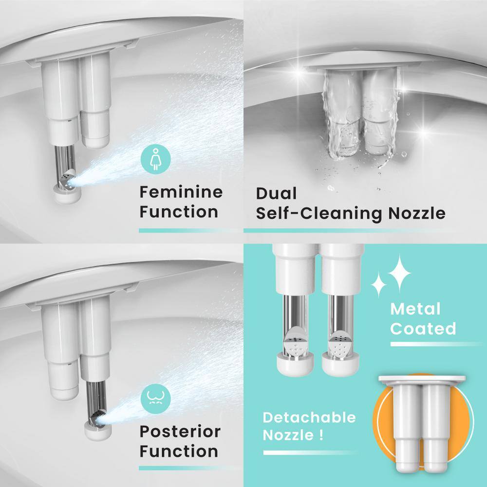 VOVO Stylement Non-Electric Bidet Attachment in White Metal Coated Dual Self-Cleaning Nozzle Adjustable Water Pressure VM-001D