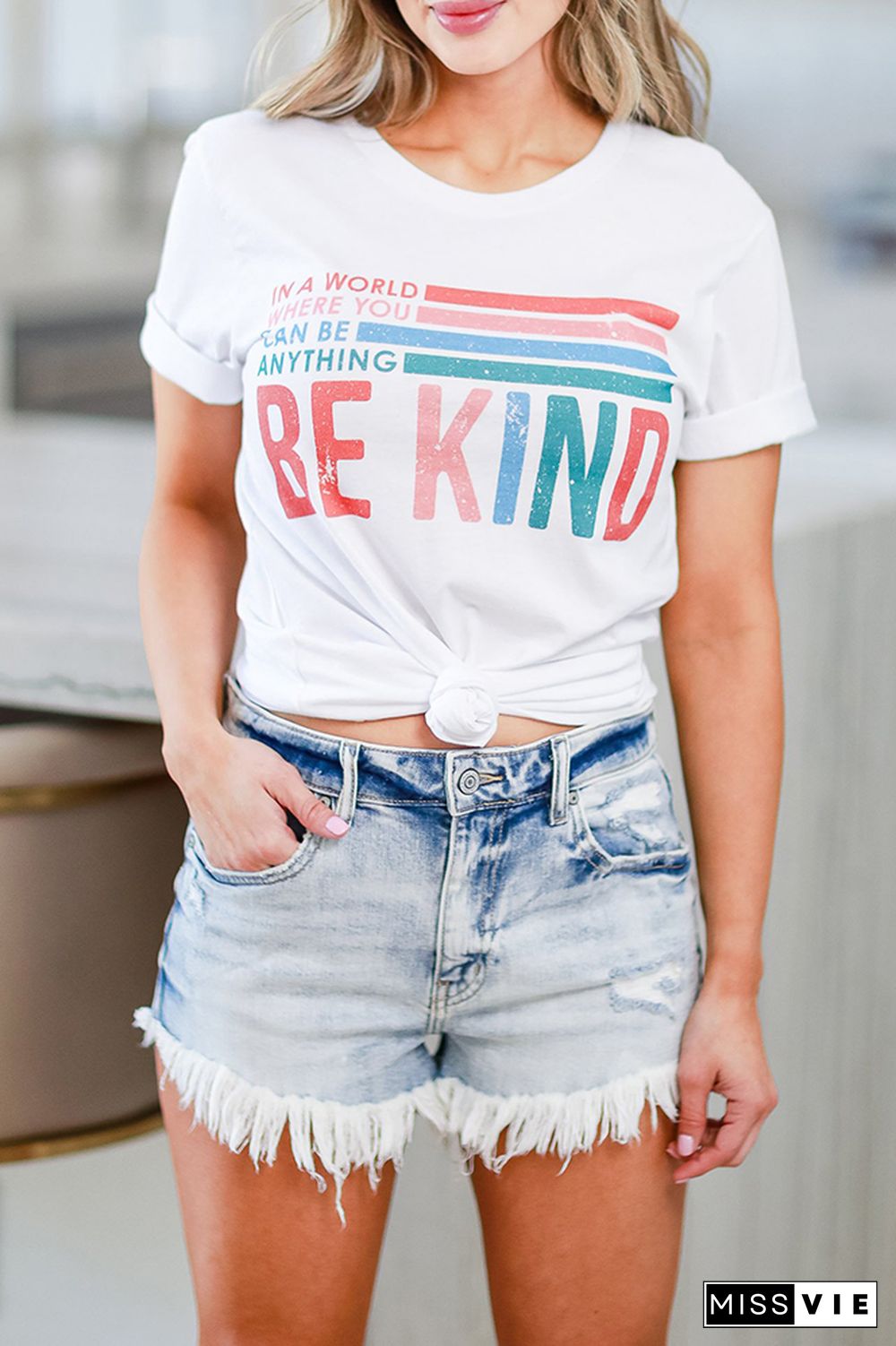 BE KIND Print Graphic Tees for Women Wholesale Short Sleeve T shirts Top