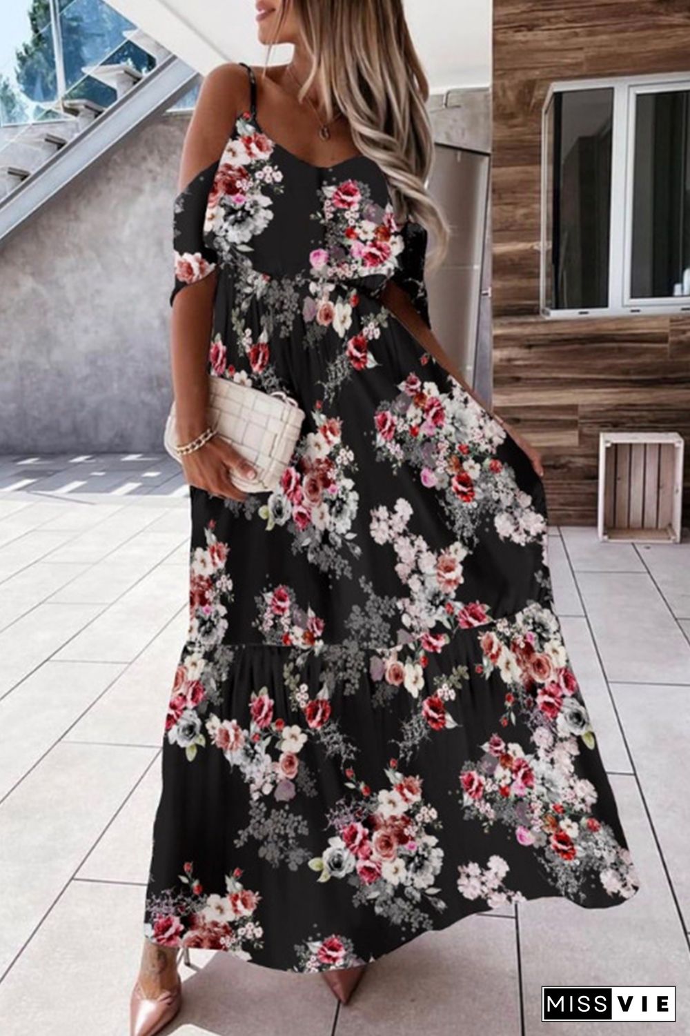 Elegant Floral Flounce V Neck A Line Dresses(5 Colors)