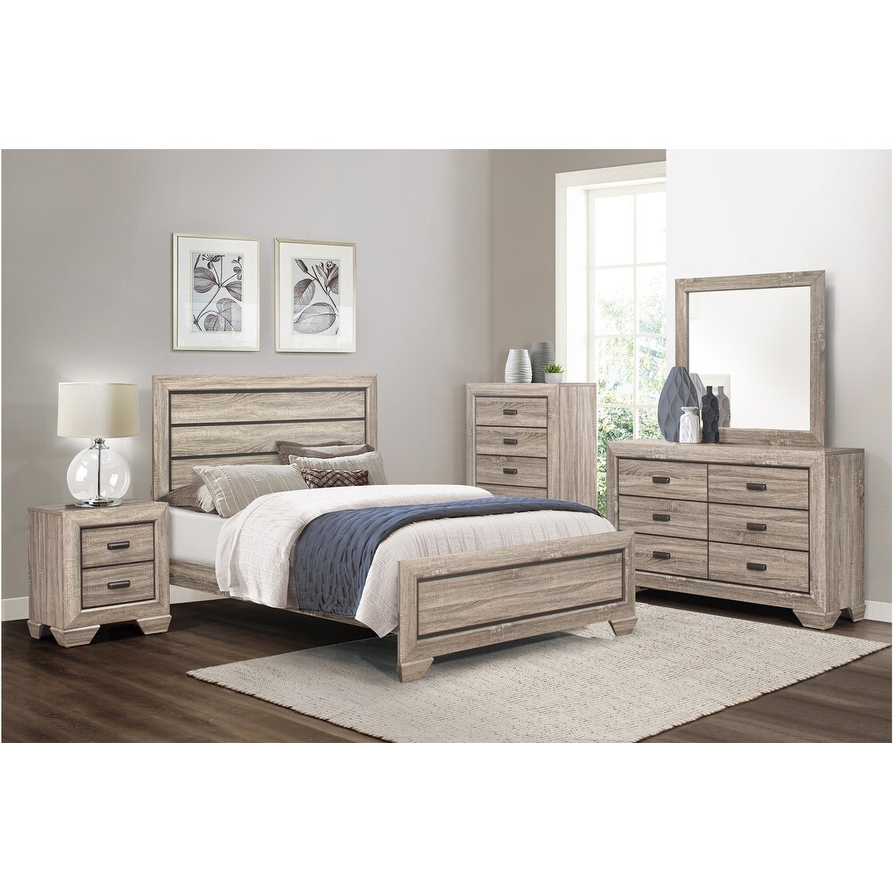 Valli 5 Piece Light Elm Modern Rustic Panel Bedroom Set