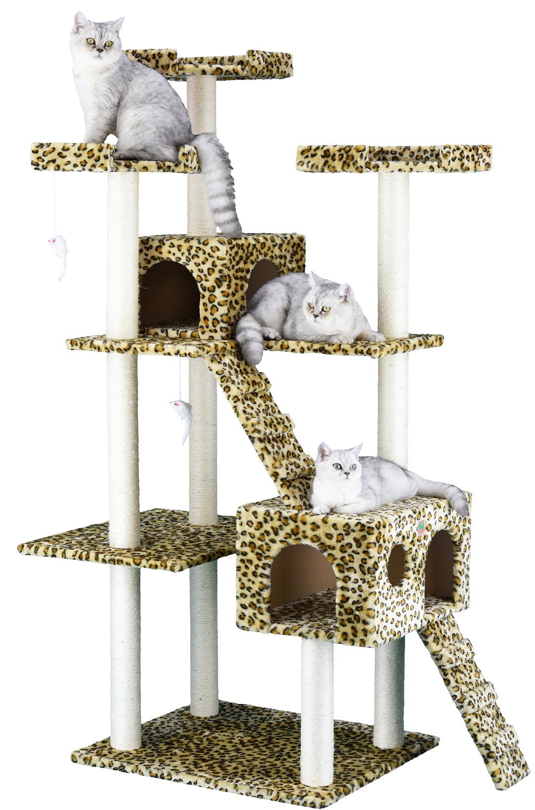 Go Pet Club 72-in Cat Tree and Condo Scratching Post Tower， Brown