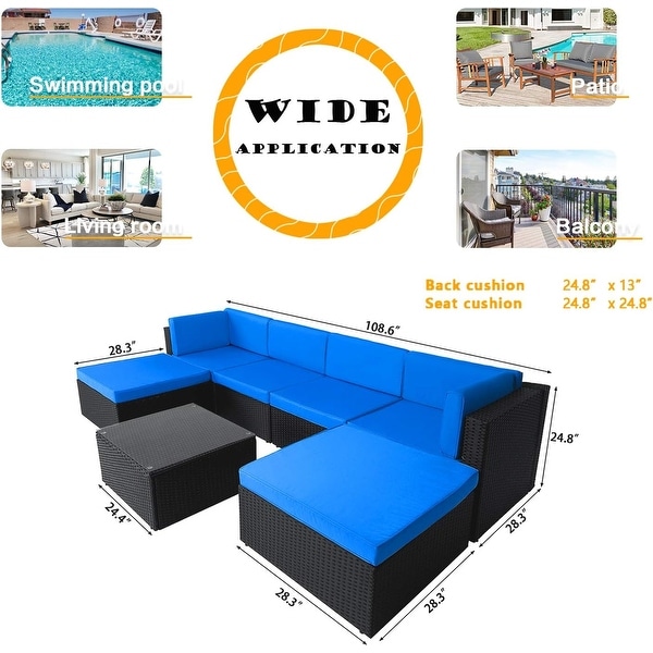 Bossin 7 Pieces Patio Furniture Sets，Outdoor Sectional Sofa，Rattan Wicker Couch with Washable Cushions and Glass Table