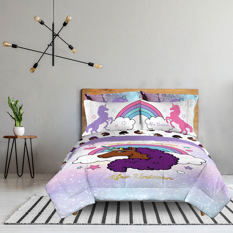 Afro Unicorn Unique， Divine， Magical Bedding Set with Sham