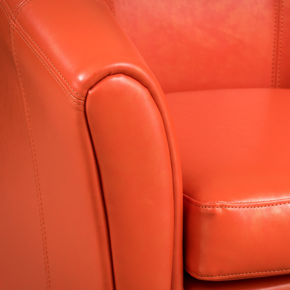 Comfortable Accent Chair  Bonded Leather Seat With Rounded Backrest  Orange   Contemporary   Armchairs And Accent Chairs   by Declusia  Houzz