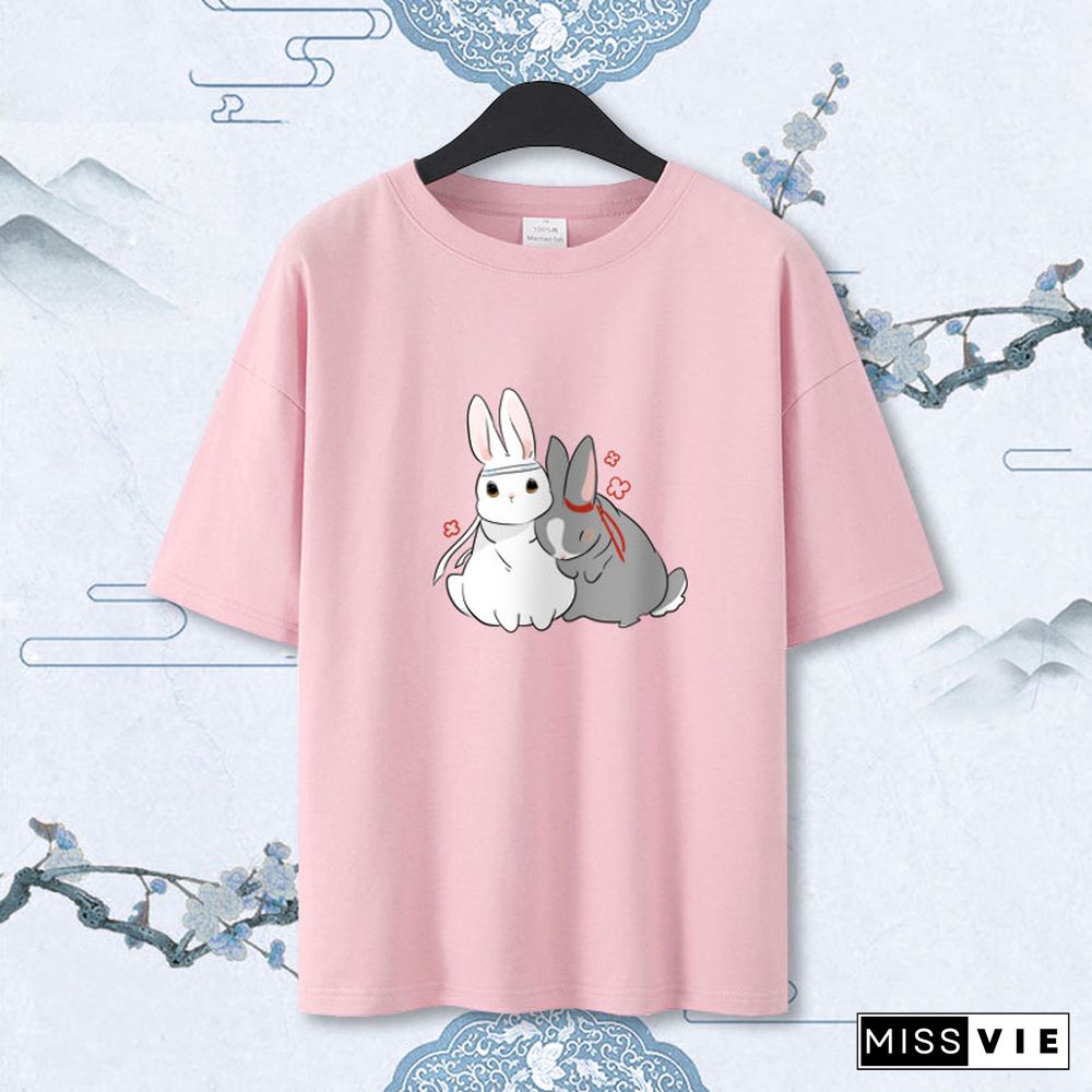 Cute Rabbit Print Pocket Hoodie