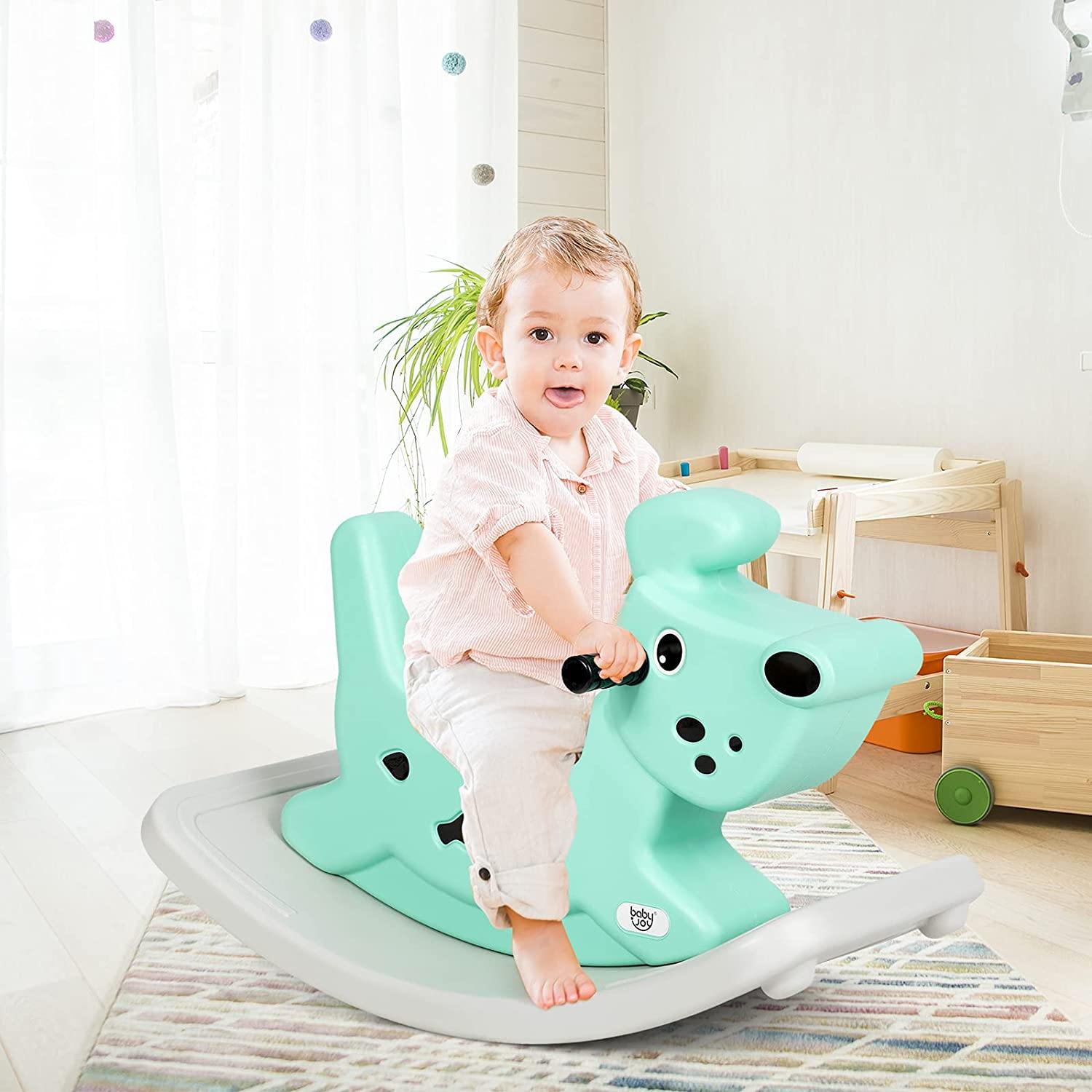 Kids Rocking Horse,2 in 1 Ride-on Horse for Toddlers with Music & Lights