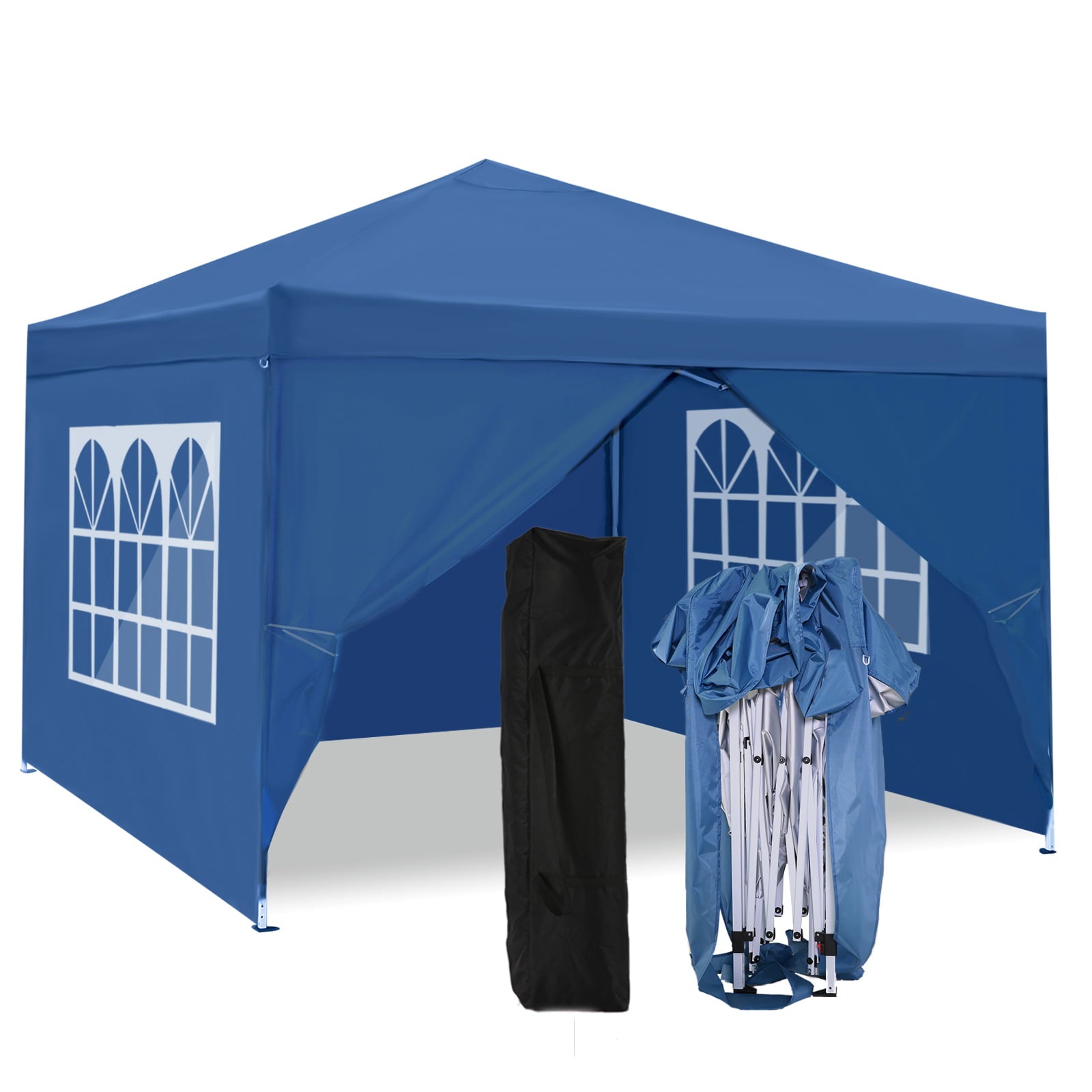 10 x 10ft Pop Up Canopy Tent Instant Outdoor Party Canopy Straight Leg Commercial Gazebo Tent Shelter with 4 Removable Sidewalls and Carrying Bag, Blue