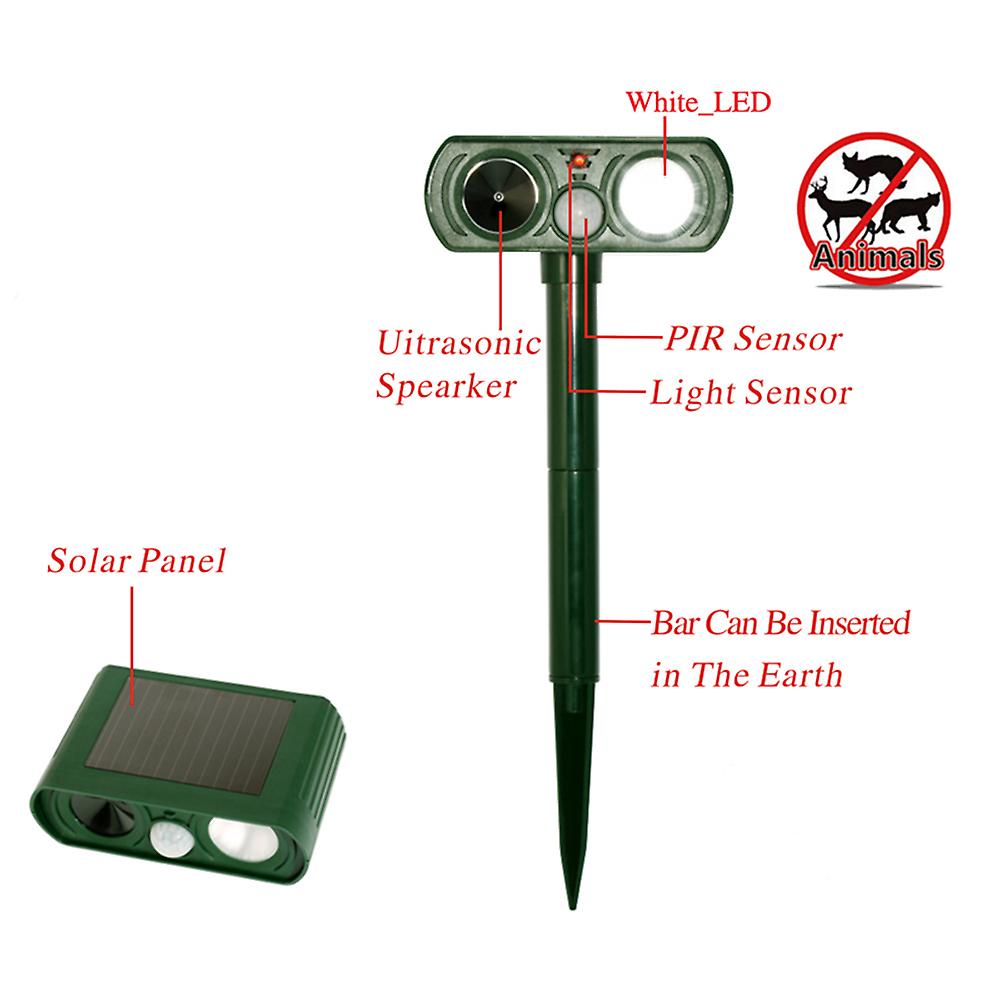 Dark Green Ultrasonic Animal Repeller Led Flashing Light Motion Activated Solar Powered Outdoor Pest Repellent Waterproof Garden Repellers For Mice Ra