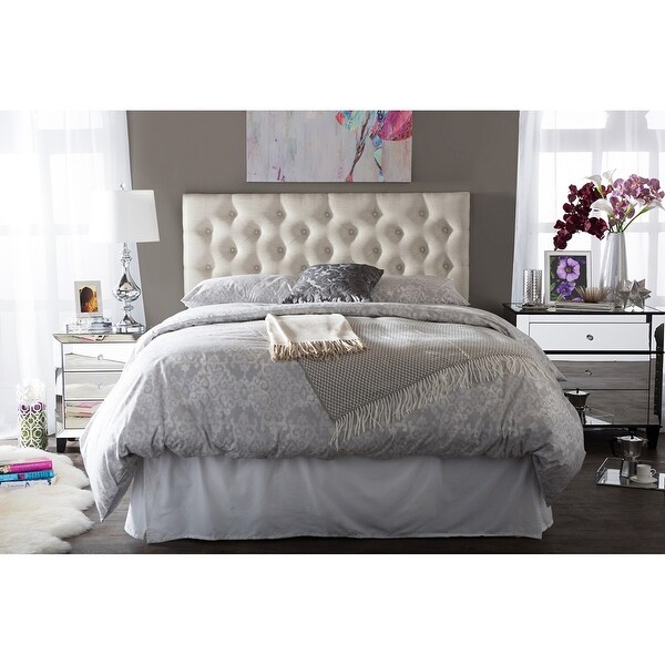 Viviana Modern and Contemporary White Faux Leather Upholstered Button-tufted Queen Size Headboard - - 35413338