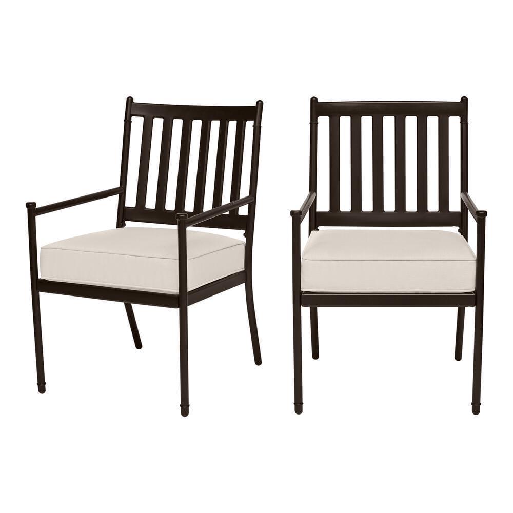 StyleWell Pendle Hill Black Stationary Metal Outdoor Dining Chair with SDP Almond Biscotti